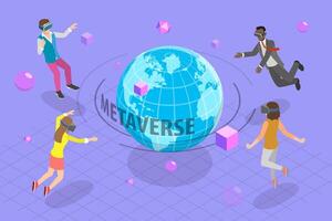 3D Isometric Flat Conceptual Illustration of Metaverse, Digital Virtual Reality Technology vector