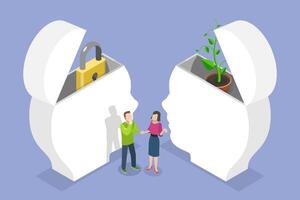 3D Isometric Flat Conceptual Illustration of Fixed Vs Growth Mindset. vector