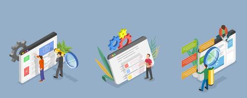 3D Isometric Flat Conceptual Illustration of Requirements Analysis, Specification for Product Development vector