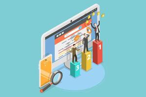3D Isometric Flat Conceptual Illustration of Seo Ranking, Search Engine Optimization vector