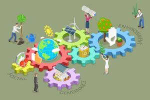 3D Isometric Flat Conceptual Illustration of Environment and Climate Change Policies, ESG as Environmental Social Governance vector