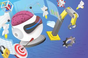 3D Conceptual Illustration of RPA as Robotic Process Automation, ICT and AI vector