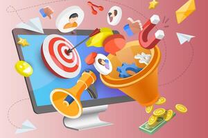 3D Conceptual Illustration of Lead Funnel, Conversion Rate Optimization vector