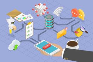 3D Isometric Flat Conceptual Illustration of Digital Transformation, Automation and Cloud Computing vector