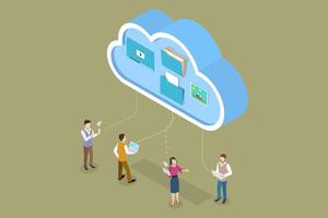 3D Isometric Flat Conceptual Illustration of Data Sharing, Information Exchange and File Transfer vector