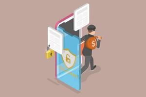 3D Isometric Flat Conceptual Illustration of Cyber Hacking, Stealing Personal Information vector