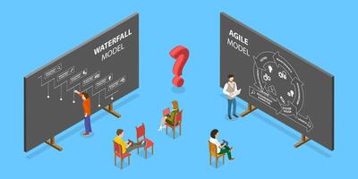 3D Isometric Flat Conceptual Illustration of Agile Vs Waterfall , Software Develpment Metodologies vector