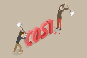 3D Isometric Flat Conceptual Illustration of Cost Reduction, Price Drop vector