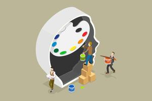 3D Isometric Flat Conceptual Illustration of Color Psychology, Cognitive processes vector