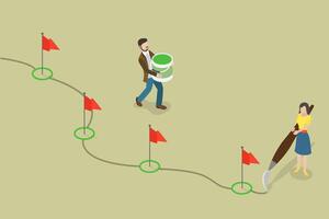 3D Isometric Flat Conceptual Illustration of Workflow, Project Roadmap or Action Plan vector