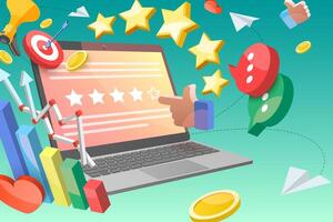 3D Conceptual Illustration of Online Reputation Management, Client Rating and User Satisfaction vector