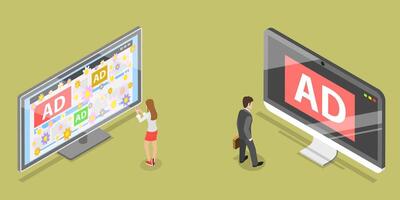 3D Isometric Flat Conceptual Illustration of Display vs Native Advertising, ADs and Digital Marketing vector