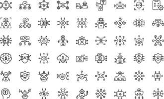 Web Technology And Mobile Apps Artificial Intelligence Icons Set Editable Thin Stroke Line Style vector