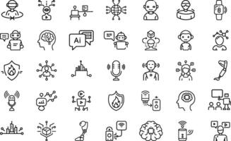 Artificial Intelligence Of Web Technology And Mobile Apps Icons Set Editable Thin Stroke Line Style vector