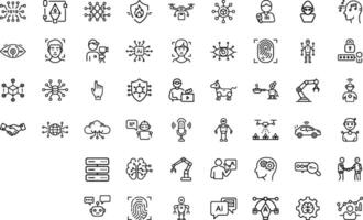 Icons Set Editable Thin Stroke Line Style Of Artificial Intelligence Of Web Technology And Mobile Apps vector