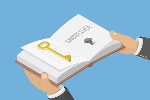3D Isometric Flat Conceptual Illustration of Key To Knowledge, Learning and Education vector