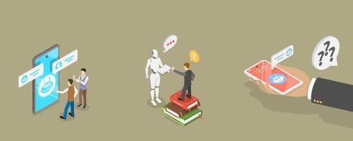 3D Isometric Flat Conceptual Illustration of Chatbot Customer Support, AI Assistant vector