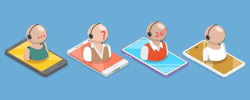 3D Isometric Flat Conceptual Illustration of Customer Support, Clients Assistance or Call Center vector