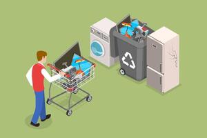 3D Isometric Flat Conceptual Illustration of Electronic Waste, E-waste Sorting vector