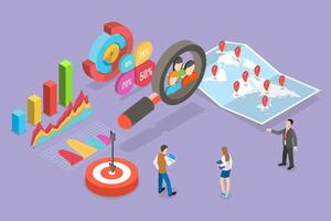 3D Isometric Flat Conceptual Illustration of Customer Research, Gathering User Data vector