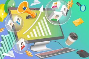 3D Conceptual Illustration of Website Traffic Growth, SEO Boost, Search Engine Optimization vector