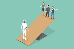 3D Isometric Flat Conceptual Illustration of RPA Vs Manual Labor, Robotic Process Automatisation vector