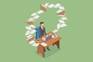 3D Isometric Flat Conceptual Illustration of Document Flow, Boring PaperWork vector