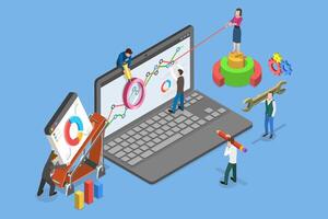 3D Isometric Flat Conceptual Illustration of SEO Audit, Technical Report vector