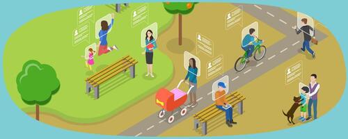 3D Isometric Flat Conceptual Illustration of Face Recognition Technology, Verification and Surveillance System vector