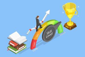 3D Isometric Flat Conceptual Illustration of Skill Level Raising, Professional Development vector