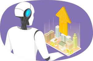 3D Isometric Flat Conceptual Illustration of Digital Transformation, AI Technology, Automation and Cloud Computing... vector