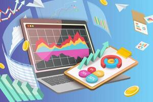3D Conceptual Illustration of Analytics Reporting Service, Financial Fata Analysis vector