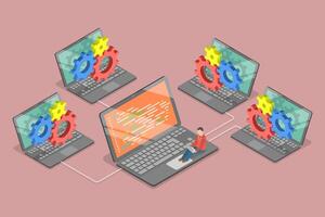 3D Isometric Flat Conceptual Illustration of Centralized Database System, Cloud Computing vector