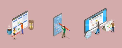 3D Isometric Flat Conceptual Illustration of Schedule Planning, Appointments and Events vector