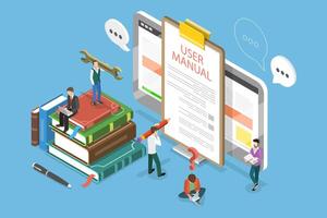3D Isometric Flat Conceptual Illustration of User Manual Book, Operating Instructions vector