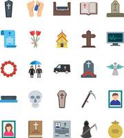 Set of 25 multicolor icons related to death and funeral. Multicolor icon collection. Editable stroke. vector