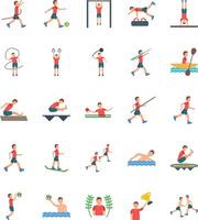Set of 25 multicolor icons related to types of olympics. Collection of 25 kinds of olympics and activities. Editables stroke... vector