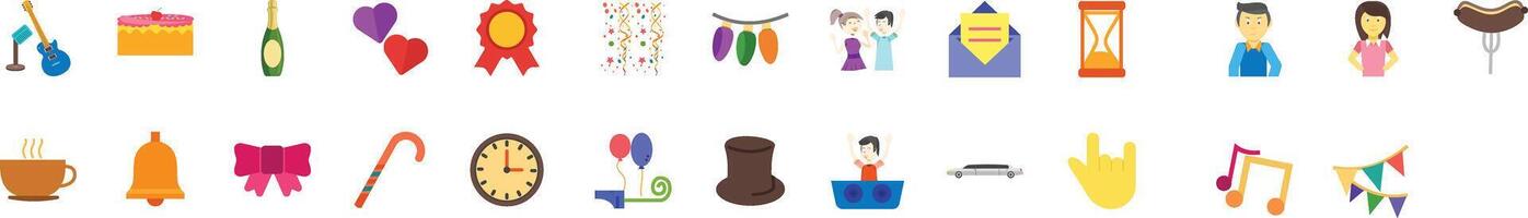a Party line icon set. Set of 25 outline icons related to happy new year, firecrackers, trumpets, party, new year, fireworks, christmas, celebrate and others. Editable stroke. vector