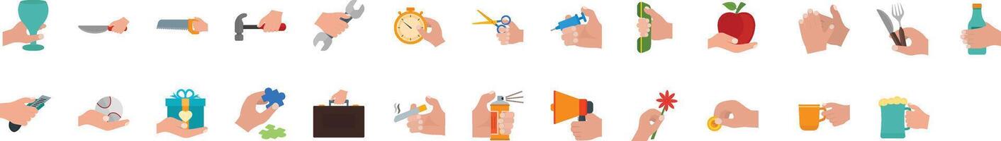 Hands Multicolor Editable Icons set. Modern thin line style of different hand gestures pointing, peace, like, handshake, perfect, and more... vector
