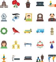 Set of 25 multicolor icons related to death and funeral. Multicolor icon collection. Editable stroke... vector