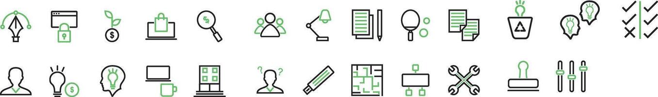 Startup line icon set. Set of 25 outline icons related to startup, vision, company, development, growth, management and others. vector