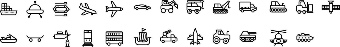 Transport and vehicles thin line icon set. Symbol collection in transparent background. Editable stroke. vector