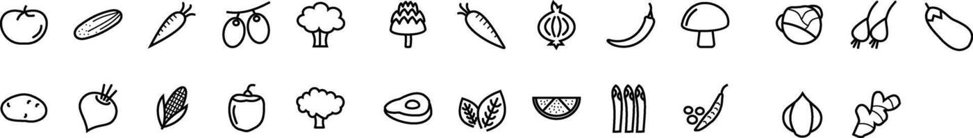 fruit and vegetables icons set Line icons about vegetables. Contains such icons as lemon, tomato and more. vector