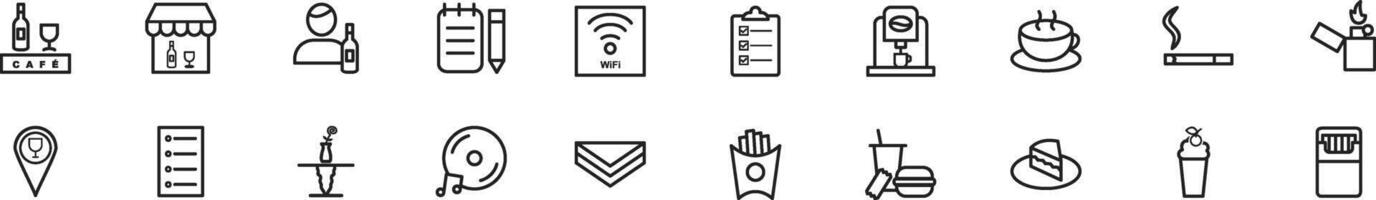 Cafe and Bar line icon, set of a Cafe and Bar. Cafe and Bar icons set 25 icons of a set of icons for web. vector