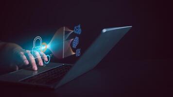 Cyber security concept, Security password login, Secure Internet access, Login, User, Identification information security and encryption, Secure access to user personal information, Screen padlock. photo