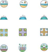 a collection of icons with a nature destinations theme vector