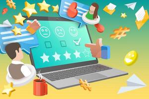 3D Conceptual Illustration of Customer Satisfaction, User Experience Ranking vector
