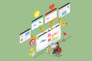 3D Isometric Flat Conceptual Illustration of Backlink Strategy, Online Link Building vector