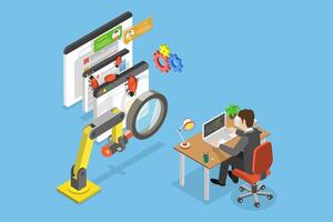 3D Isometric Flat Conceptual Illustration of Software Testing, Development, Debugging and Quality Assurance vector