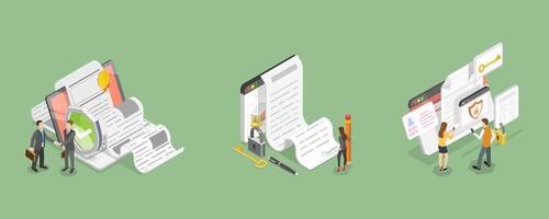 3D Isometric Flat Conceptual Illustration of Cyber Security, Digital User Agreement Signing vector
